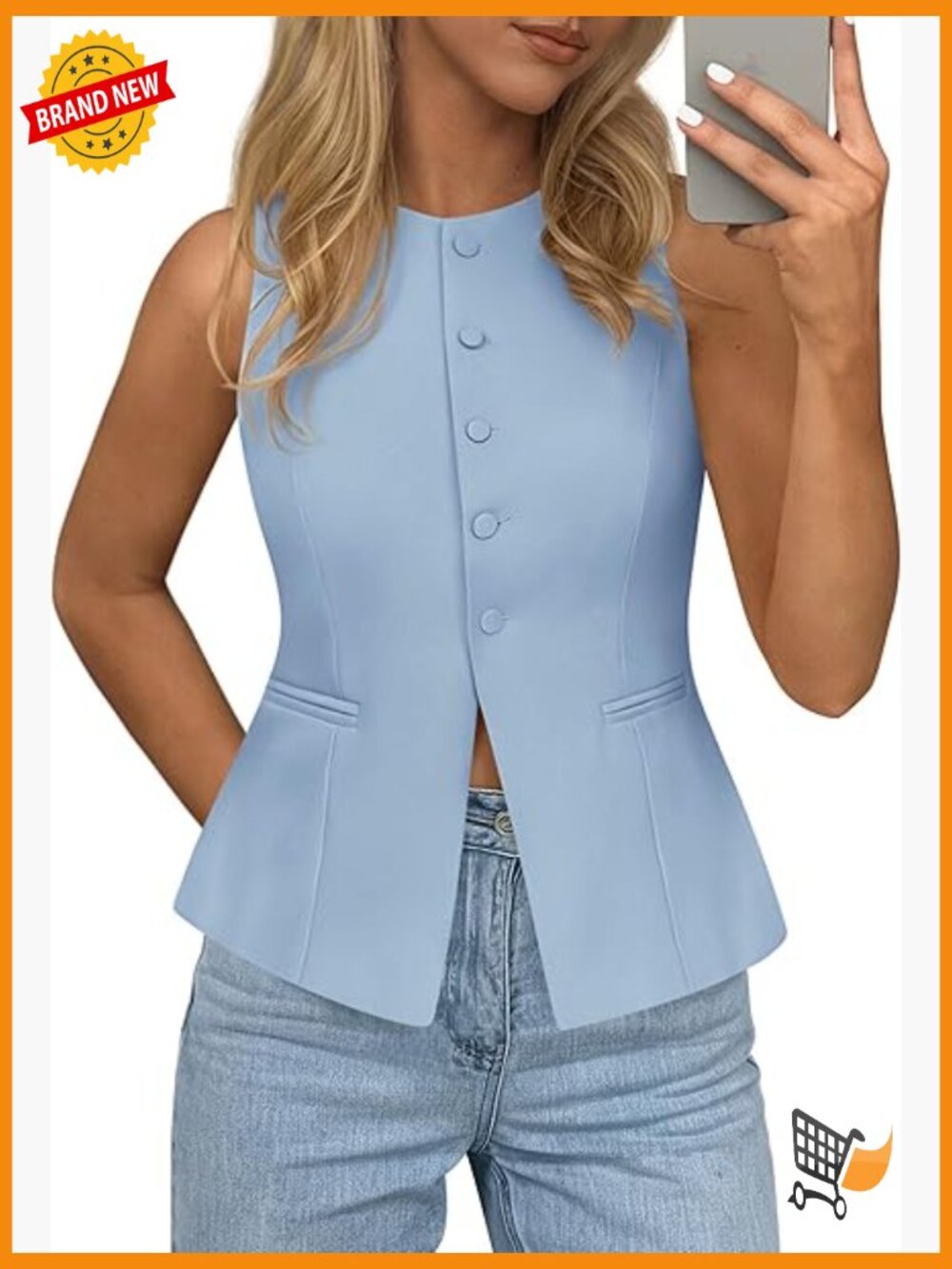 Sleevless Suit Vest Blazer Top Business Casual Work Button Down Waistcoat